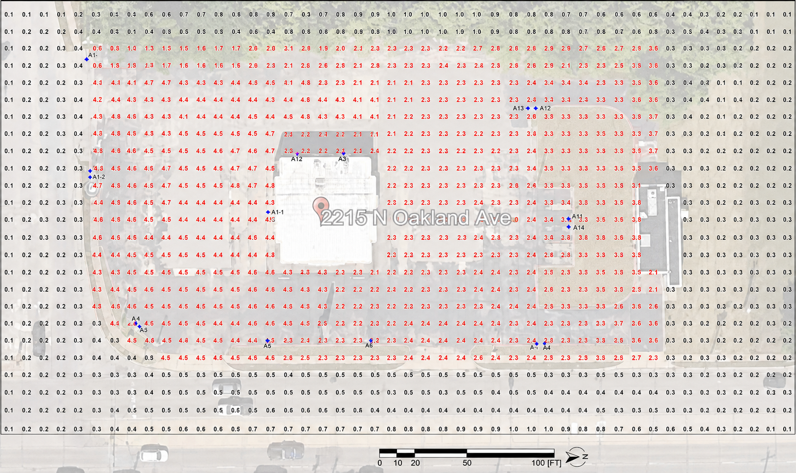 Point-by-point foot-candle calculation across a commercial parking lot