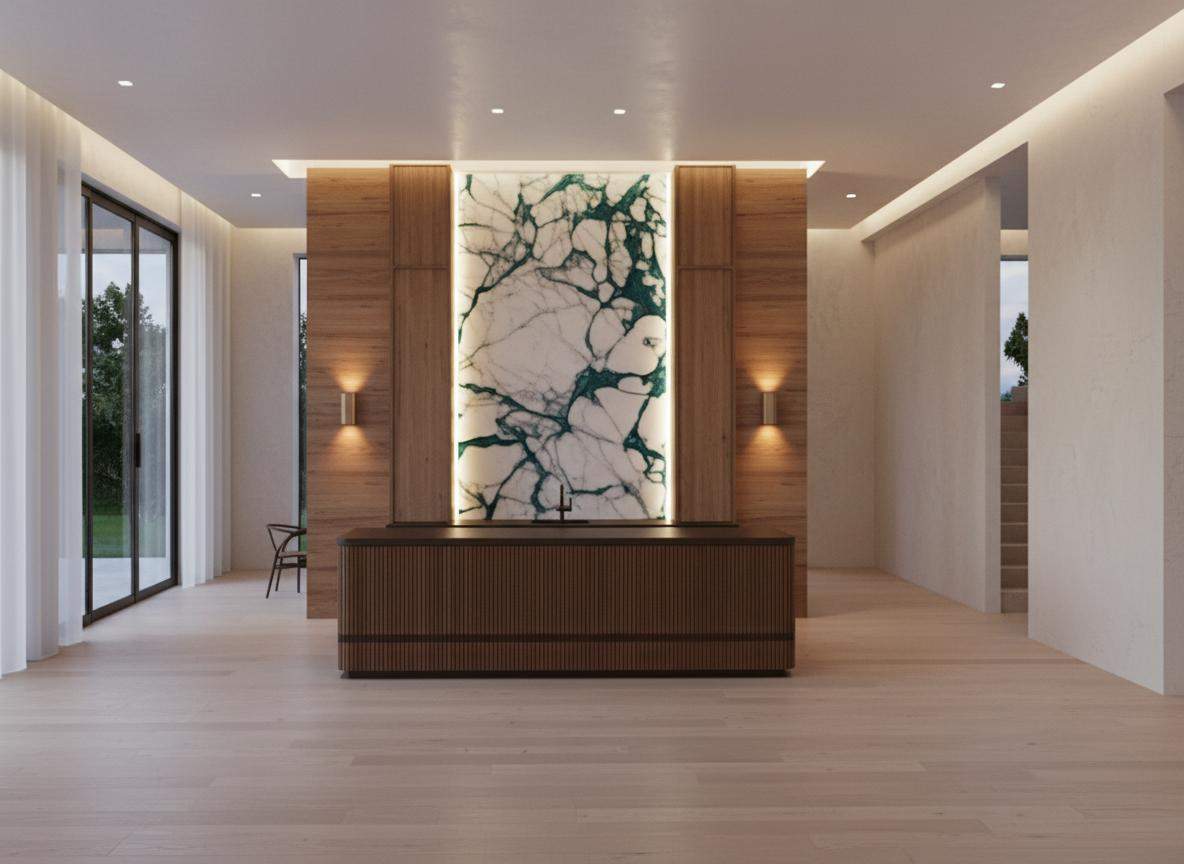 Backlit marble bar with architectural accent lighting