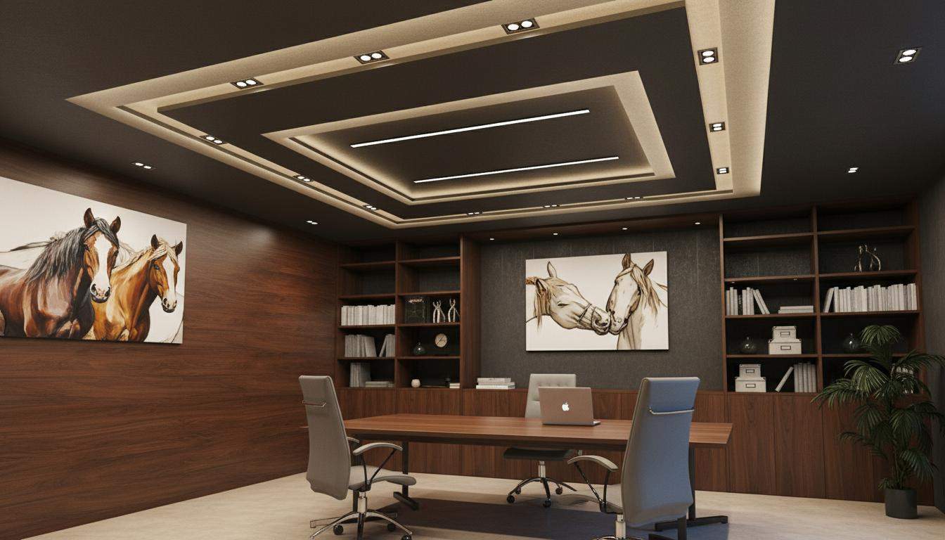 Executive office with a coordinated modern lighting design