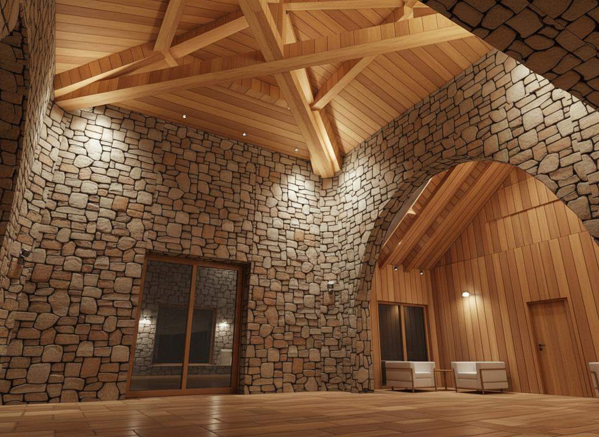 Stone interior with warm architectural lighting