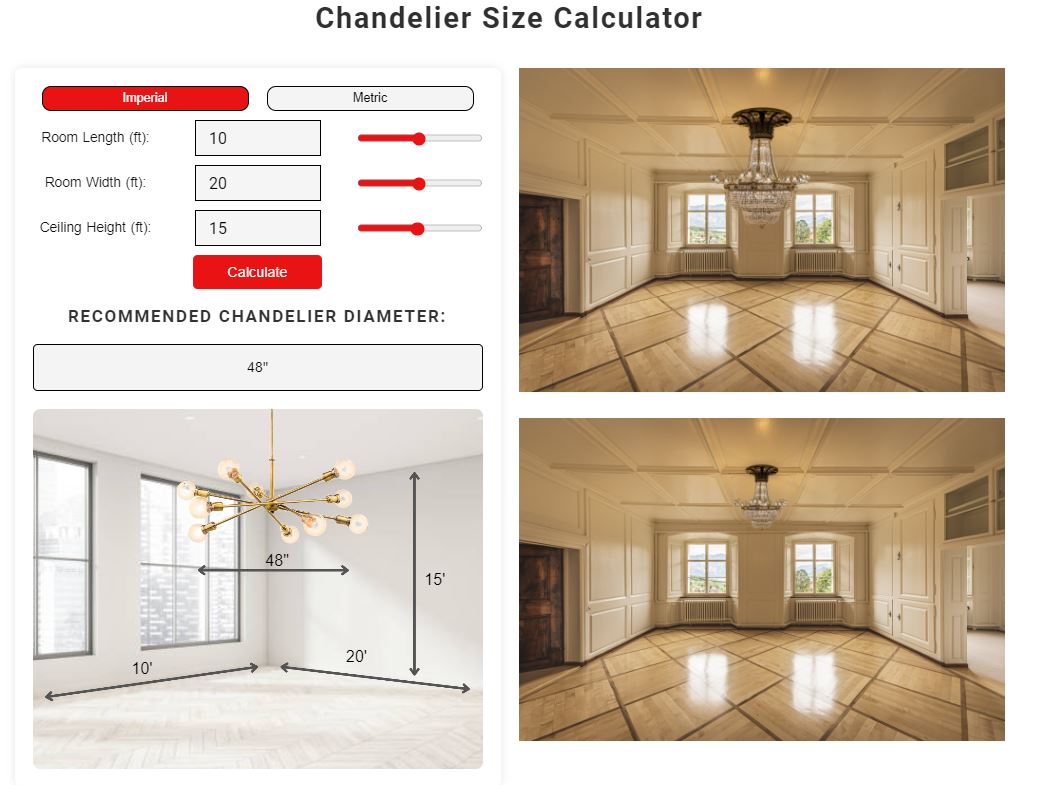 Stetra chandelier size calculator 