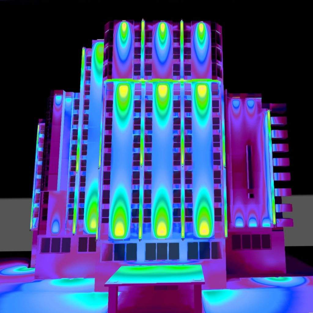 Wall washing vs wall grazing photometric analysis showing hot spots, contrast, and uneven vertical illumination on a facade