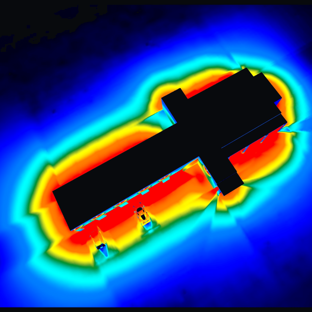 Car wash photometric plan false-color lighting analysis by Stetra Lighting