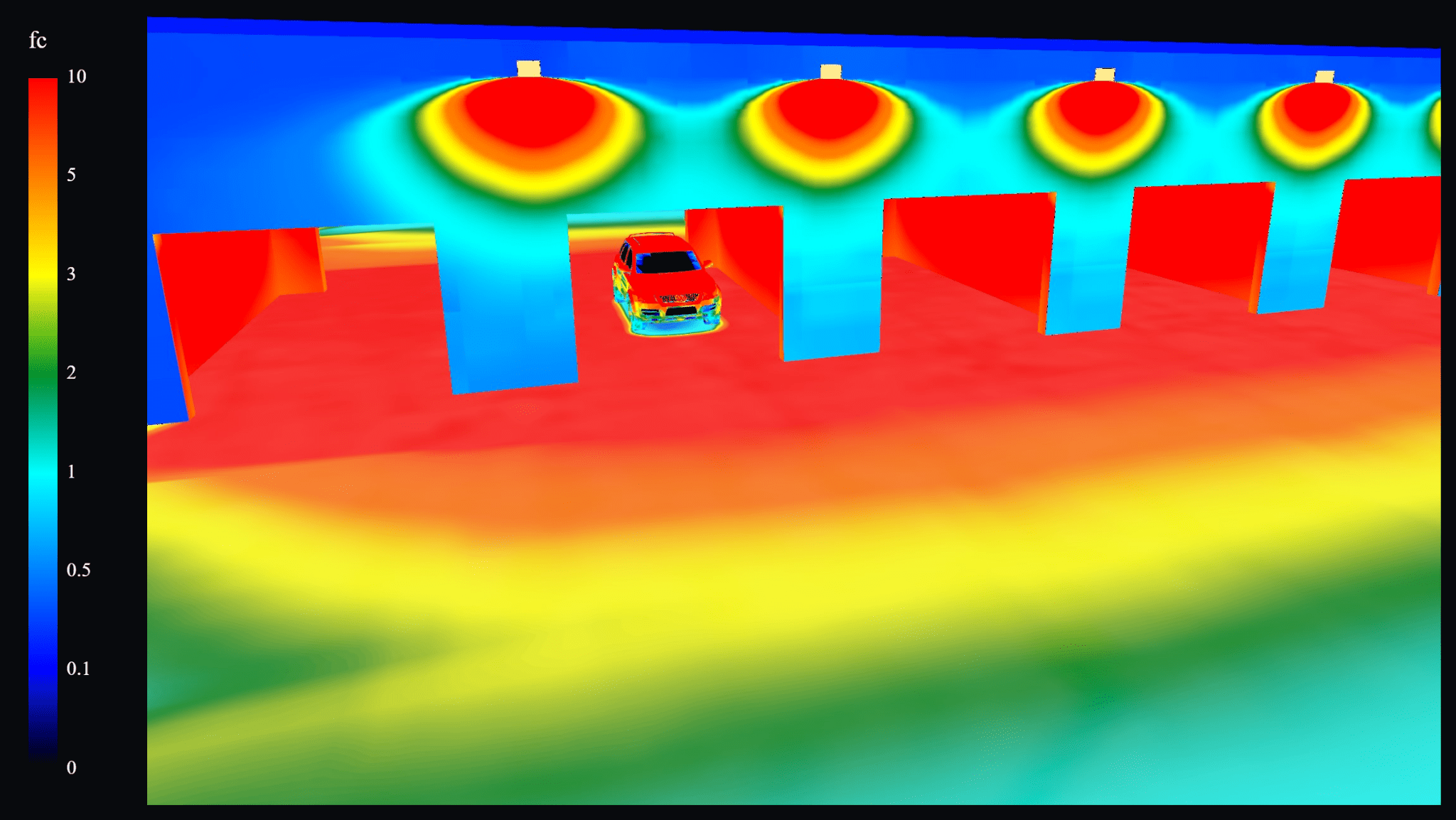 Car wash false color perspective lighting analysis