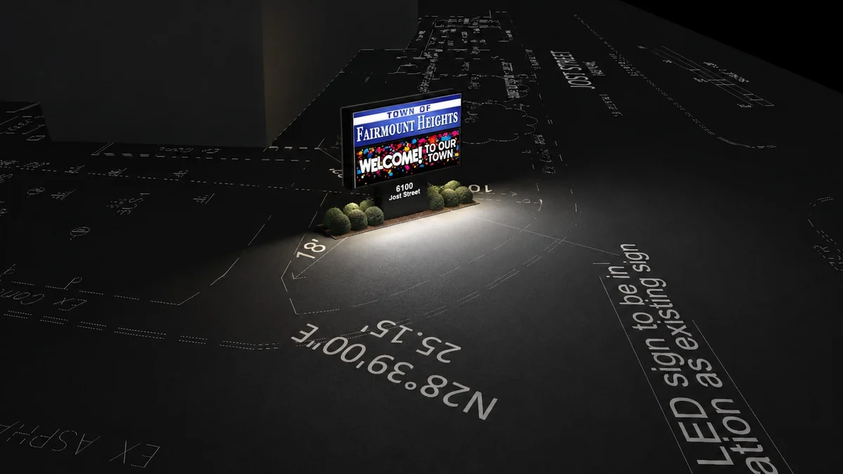 LED monument sign modeled at night for a signage photometric study