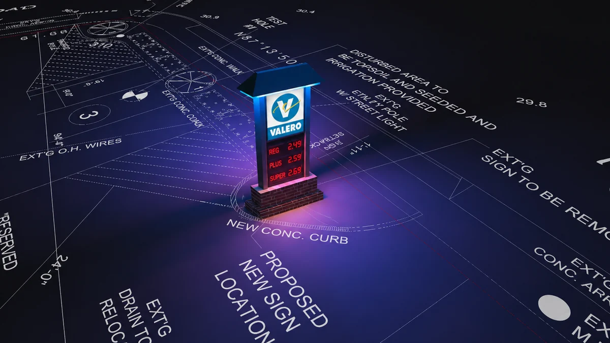 Valero pylon sign shown on the site plan during photometric modeling