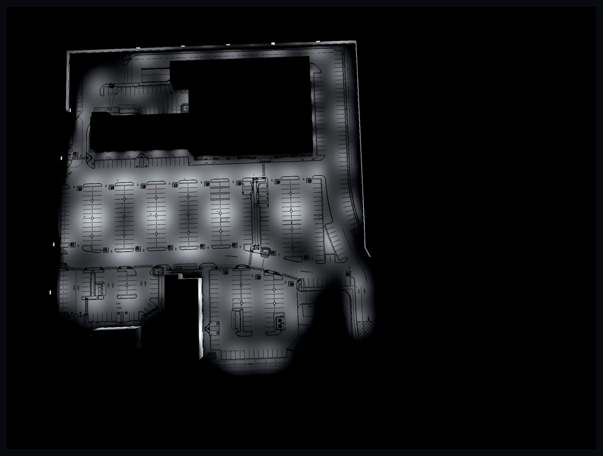 Large parking lot photometric study 3D nighttime render by Stetra Lighting
