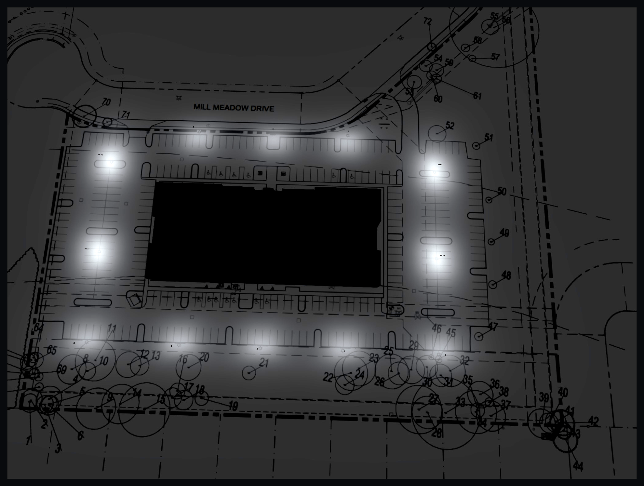 Small parking lot photometric study 3D nighttime render by Stetra Lighting