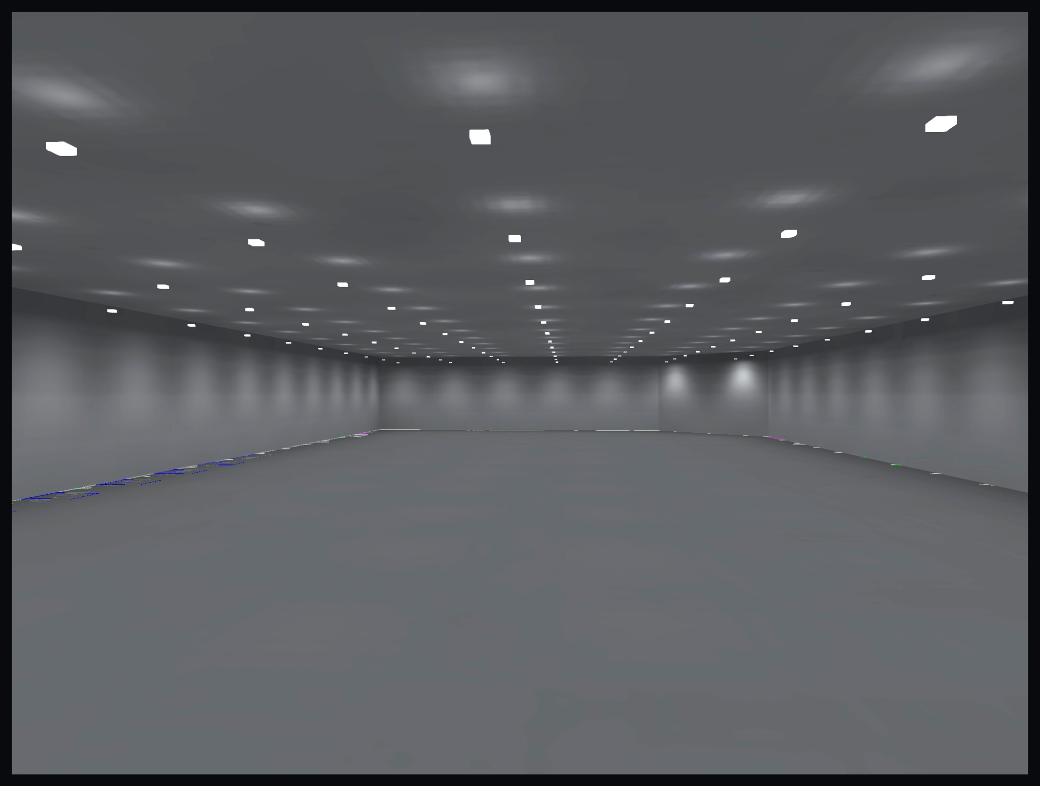 3D warehouse lighting render with LED high-bay fixtures