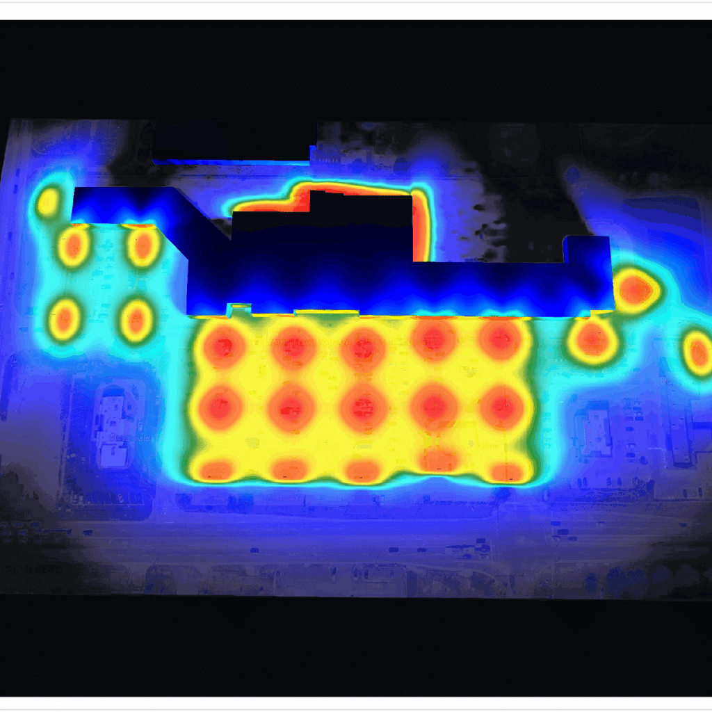 Revised parking lot false-color lighting heatmap using the same zero-to-ten foot-candle legend with original map labels retained